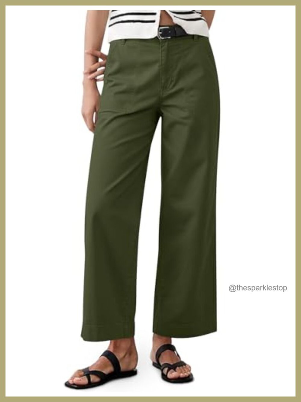 Cropped Wide Leg High Waisted Chino Pants Cotton Spandex Casual